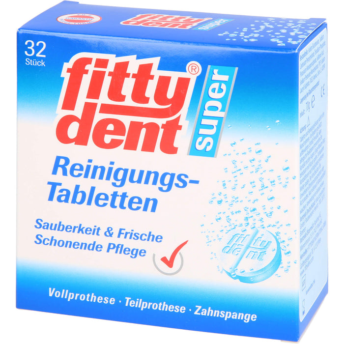 fittydent super Reinigungstabletten für Vollprothesen, Teilprothesen und Zahnspangen, 32 pc Tablettes