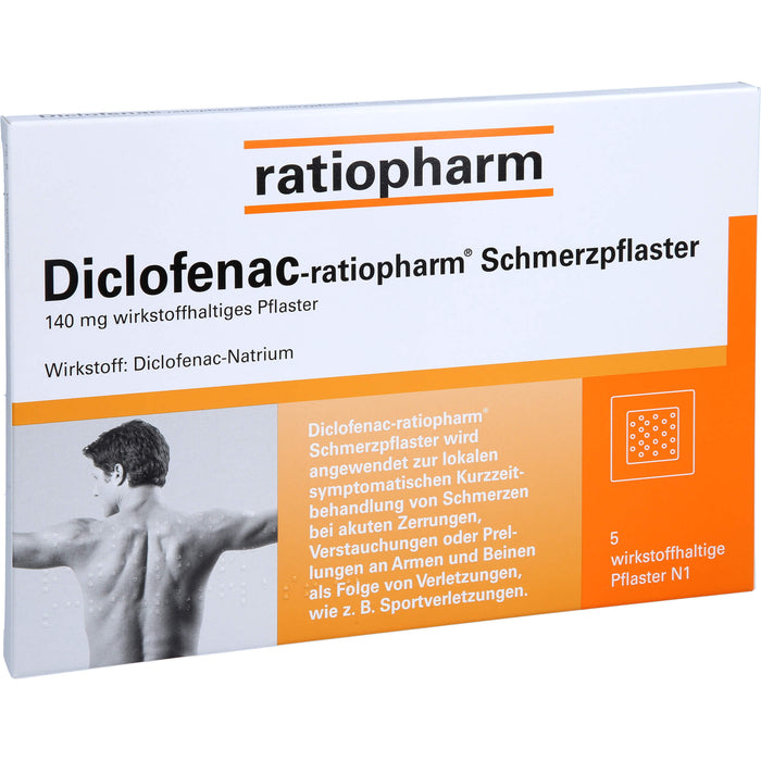 Diclofenac-ratiopharm Schmerzpflaster, 140 mg wirkstoffhaltiges Pflaster, 5 pc Pansement