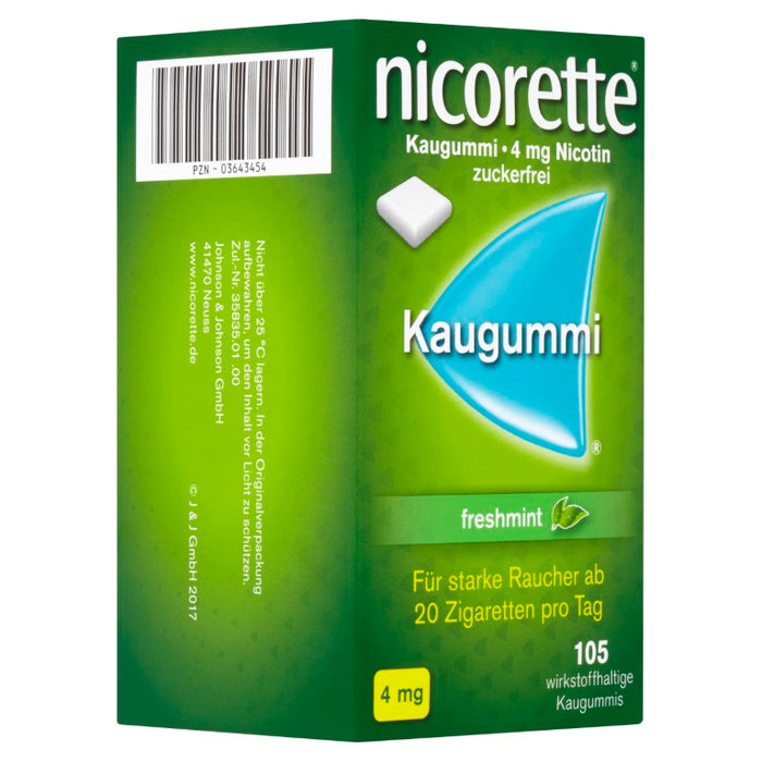 nicorette Kaugummi 4 mg Nicotin zuckerfrei freshmint für starke Raucher, 105 pcs. Chewing gum