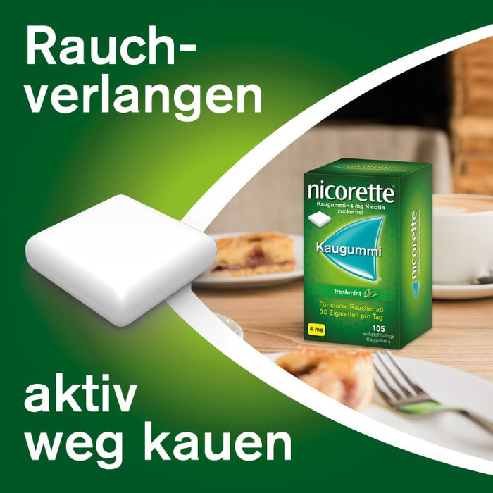 nicorette Kaugummi 4 mg Nicotin zuckerfrei freshmint für starke Raucher, 105 pcs. Chewing gum