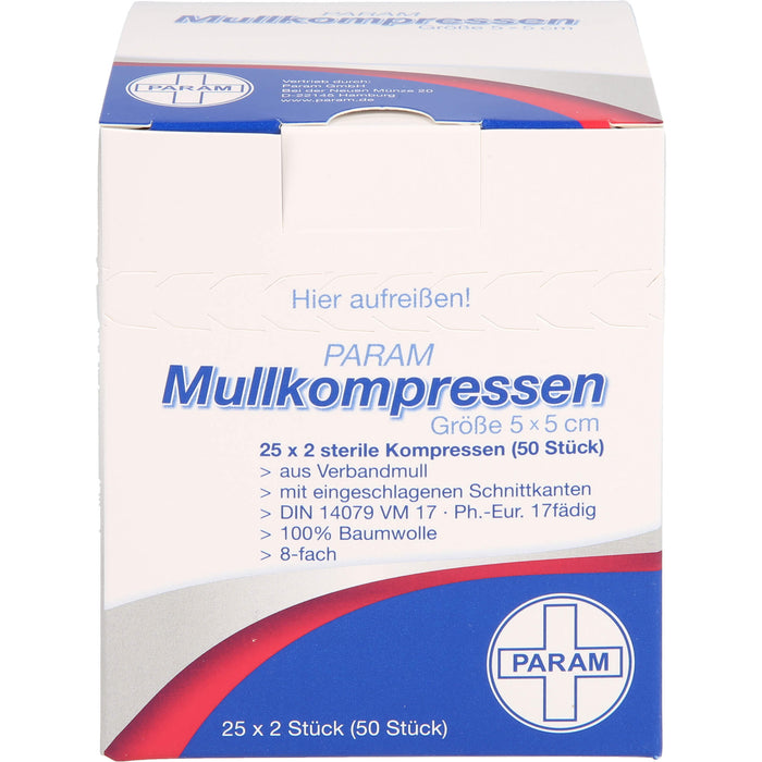 PARAM Mullkompressen 5 cm x 5 cm steril 8-fach, 50 St. Kompressen