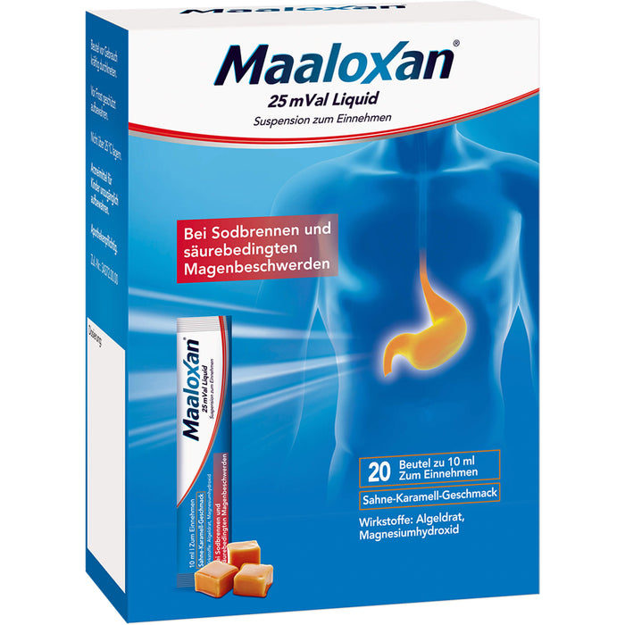 Maaloxan 25 mVal Suspension Sahne-Karamell bei Sodbrennen, 20 pc Sachets