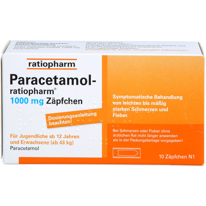 Paracetamol-ratiopharm 1000 mg Zäpfchen, 10 pcs. Suppositories