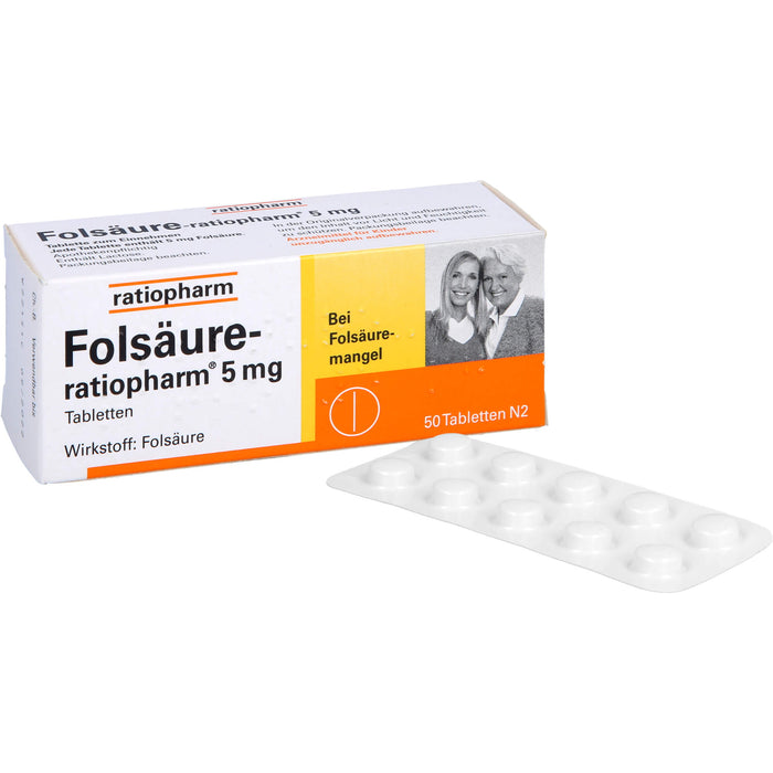 Folsäure-ratiopharm 5 mg Tabletten bei Folsäuremangel, 50 pcs. Tablets