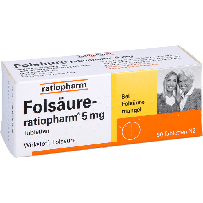 Folsäure-ratiopharm 5 mg Tabletten bei Folsäuremangel, 50 pc Tablettes