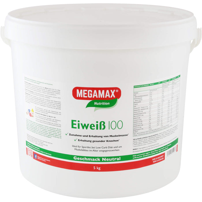 MEGAMAX Nutrition Eiweiß 100 Pulver Geschmack Neutral, 5000 g Pulver