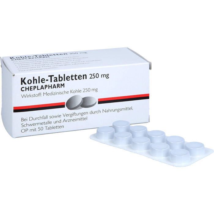 Kohle Tabletten 250 mg bei Durchfall sowie Vergiftungen durch Nahrungsmittel, Schwermetalle und Arzneimittel, 50 pcs. Tablets