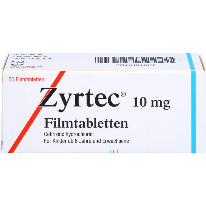 Zyrtec 10 mg Filmtabletten zur Linderung allergischer Rhinitis und Urtikaria, 50 St. Tabletten