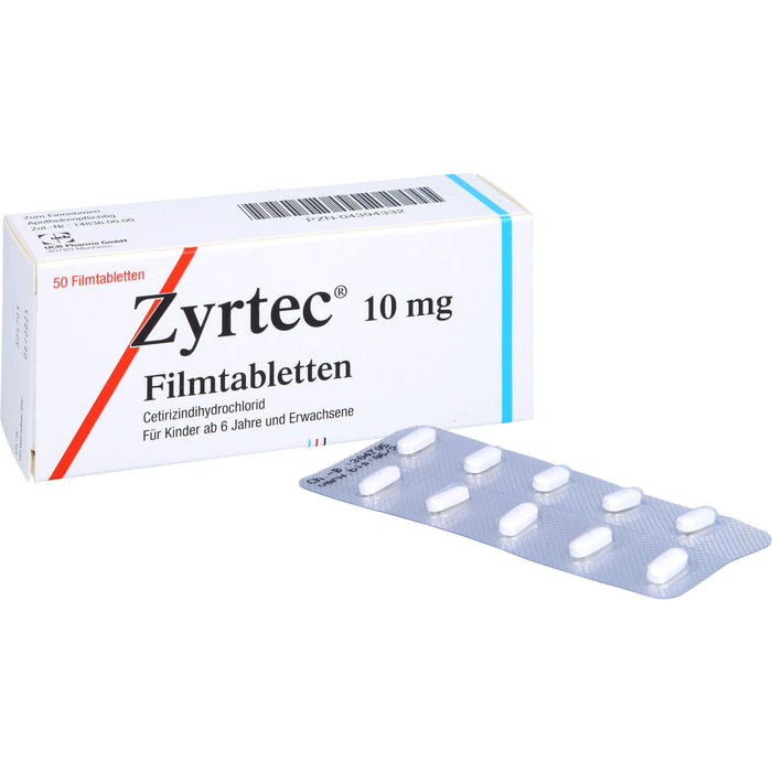 Zyrtec 10 mg Filmtabletten zur Linderung allergischer Rhinitis und Urtikaria, 50 pcs. Tablets