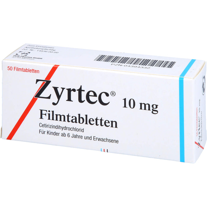 Zyrtec 10 mg Filmtabletten zur Linderung allergischer Rhinitis und Urtikaria, 50 pc Tablettes