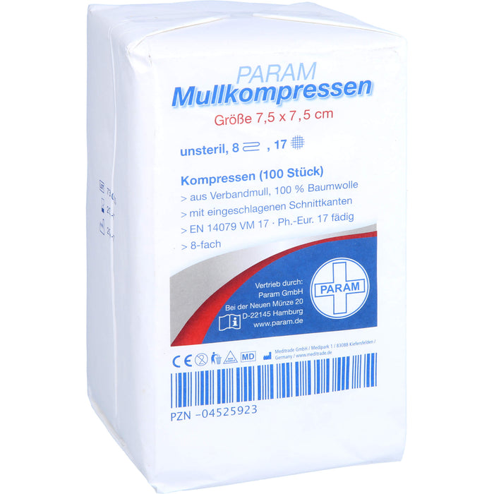 MULLKOMPRESSEN UNST 7,5X7,5 8F, 100 St KOM