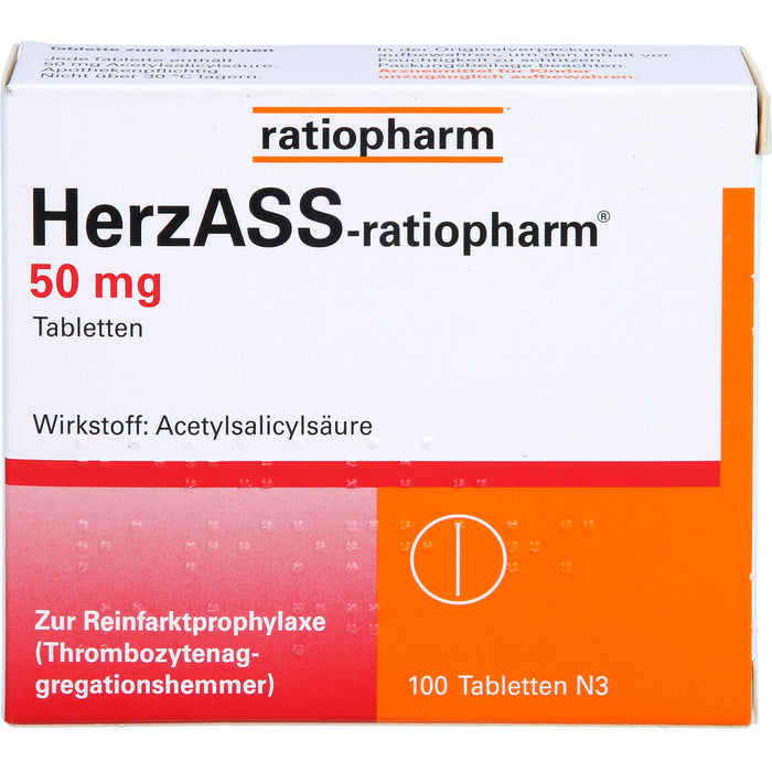 HerzASS-ratiopharm 50 mg Tabletten zur Reinfarktprophylaxe, 100 pcs. Tablets