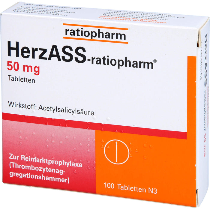 HerzASS-ratiopharm 50 mg Tabletten zur Reinfarktprophylaxe, 100 St. Tabletten