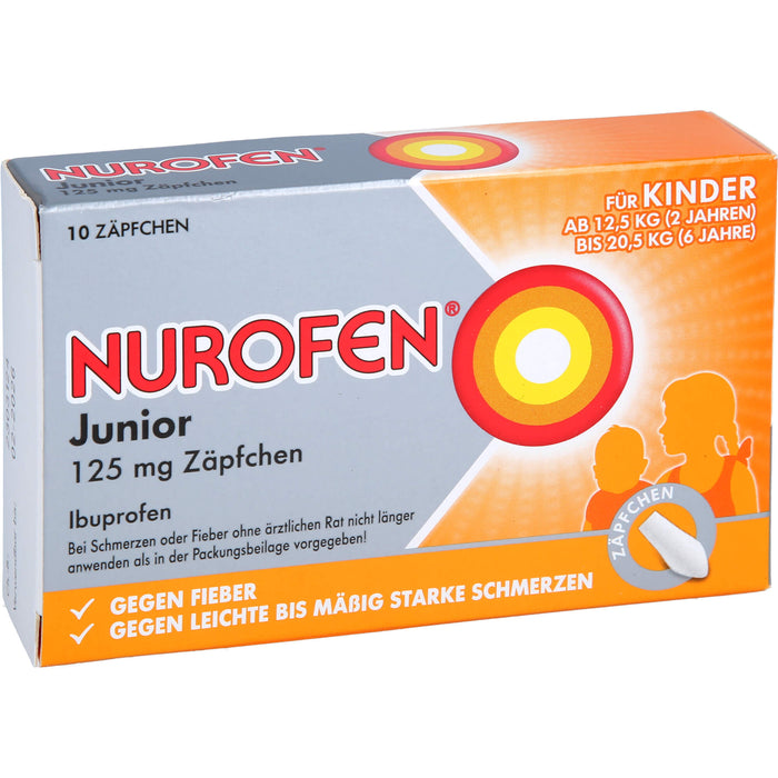 Nurofen Junior 125 mg Zäpfchen bei Fieber & Schmerzen ab 2 Jahren, 10 pcs. Suppositories