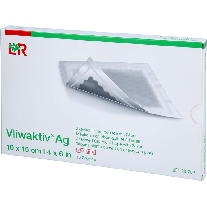 Vliwaktiv AG 6,5x10cm Aktivkohle Tamponade.m.Silb, 10 St TPO