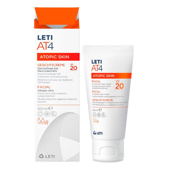 LETI AT4 Gesichtscreme SPF20 - Hautschützende Gesichtspflege mit mittelstarkem Sonnenschutz bei trockener oder zu Neurodermitis neigender Haut, 50 ml Crème