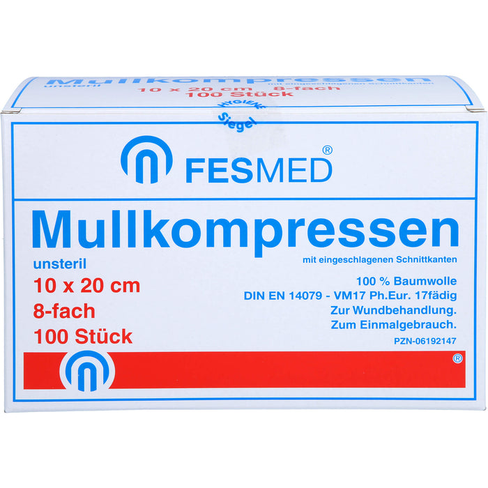 MULLKOMPRESSEN UNSTERIL 10X20 ES 8F, 100 St KOM