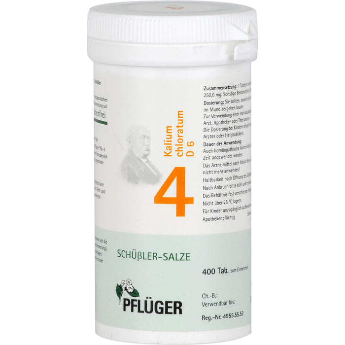 PFLÜGER Biochemie 4 Kalium chloratum D 6 Tabletten, 400 pcs. Tablets