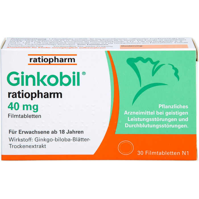 Ginkobil ratiopharm 40 mg Filmtabletten, 30 pc Tablettes