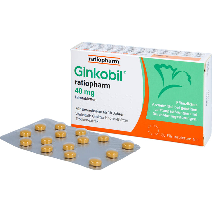 Ginkobil ratiopharm 40 mg Filmtabletten, 30 pcs. Tablets