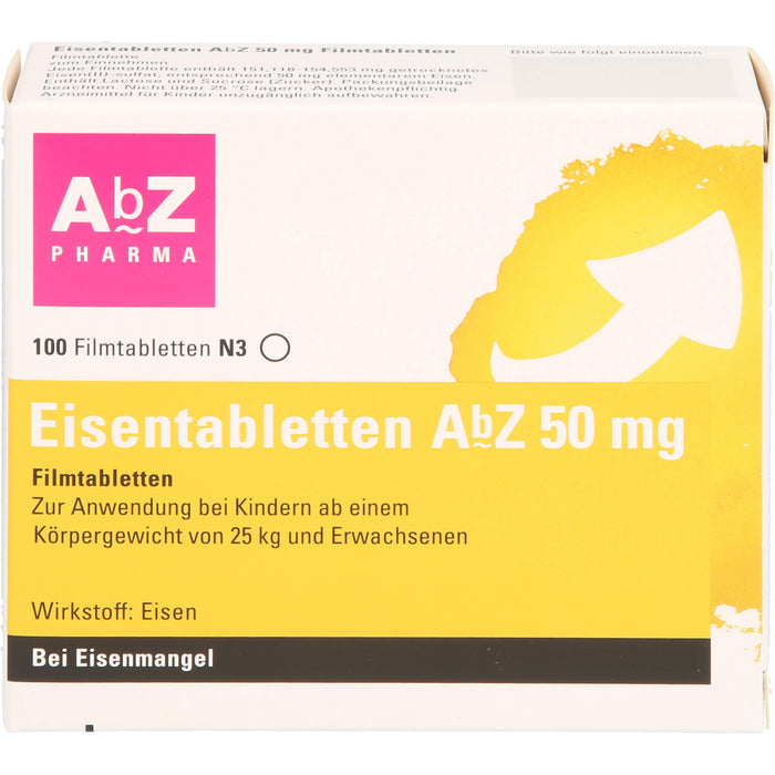 Eisentabletten AbZ 50 mg Filmtabletten bei Eisenmangel, 100 pc Tablettes