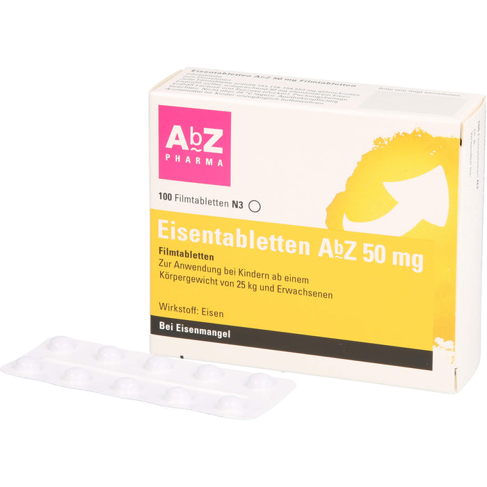 Eisentabletten AbZ 50 mg Filmtabletten bei Eisenmangel, 100 pcs. Tablets