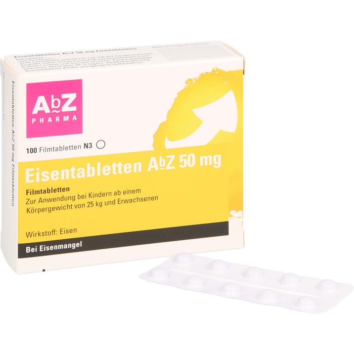 Eisentabletten AbZ 50 mg Filmtabletten bei Eisenmangel, 100 pcs. Tablets