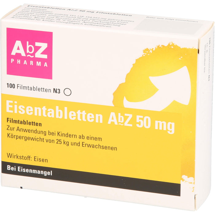 Eisentabletten AbZ 50 mg Filmtabletten bei Eisenmangel, 100 pc Tablettes