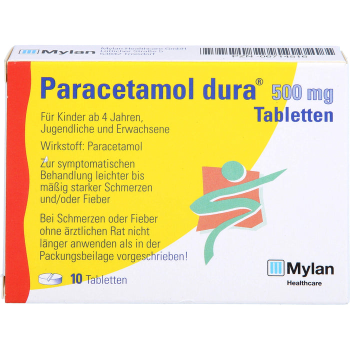 Paracetamol dura 500 mg Tabletten bei leichten bis mäßig starken Schmerzen und Fieber, 10 pc Tablettes