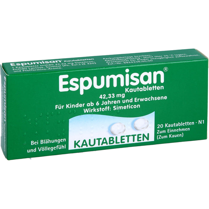 Espumisan 42,33 mg Kautabletten bei Blähungen und Völlegefühl, 20 St. Tabletten