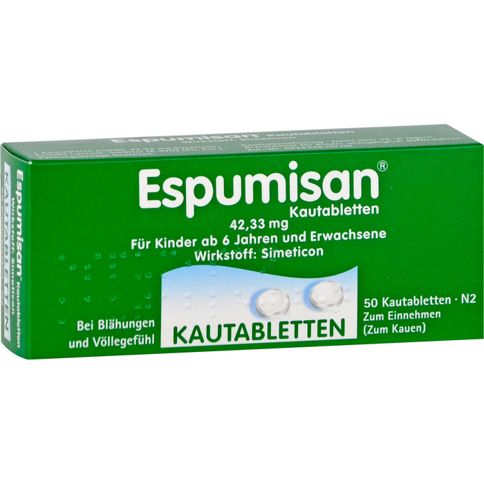 Espumisan Kautabletten bei Blähungen und Völlegefühl, 50 pcs. Tablets