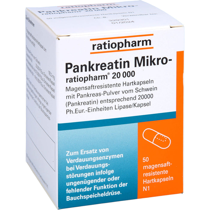 Pankreatin Mikro-ratiopharm 20000 Hartkapseln, 50 pc Capsules