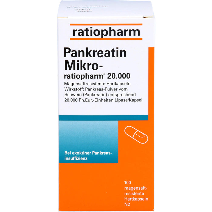 Pankreatin Mikro-ratiopharm 20 000 Hartkapseln bei Verdauungsstörungen, 100 pcs. Capsules