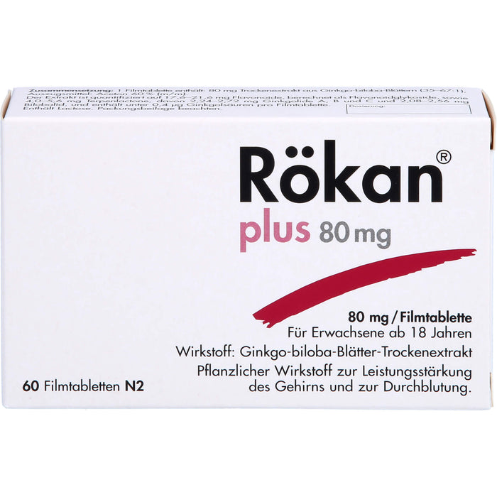 Rökan plus 80 mg Filmtabletten zur Leistungssteigerung des Gehirns, 60 pc Tablettes