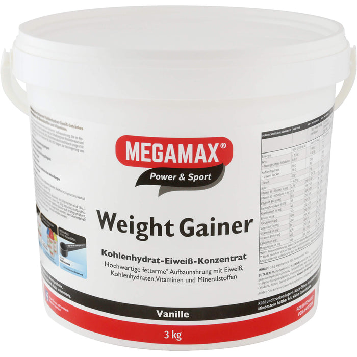 MEGAMAX Nutrition Weight Gainer Pulver Vanille-Geschmack, 3000 g Pulver