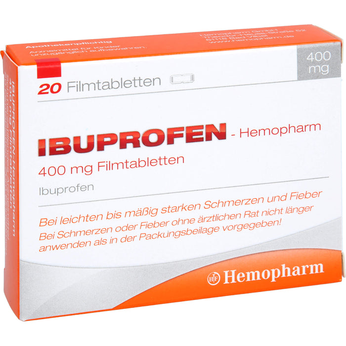 Ibuprofen-Hemopharm 400 mg Filmtabletten bei Schmerzen und Fieber, 20 St. Tabletten