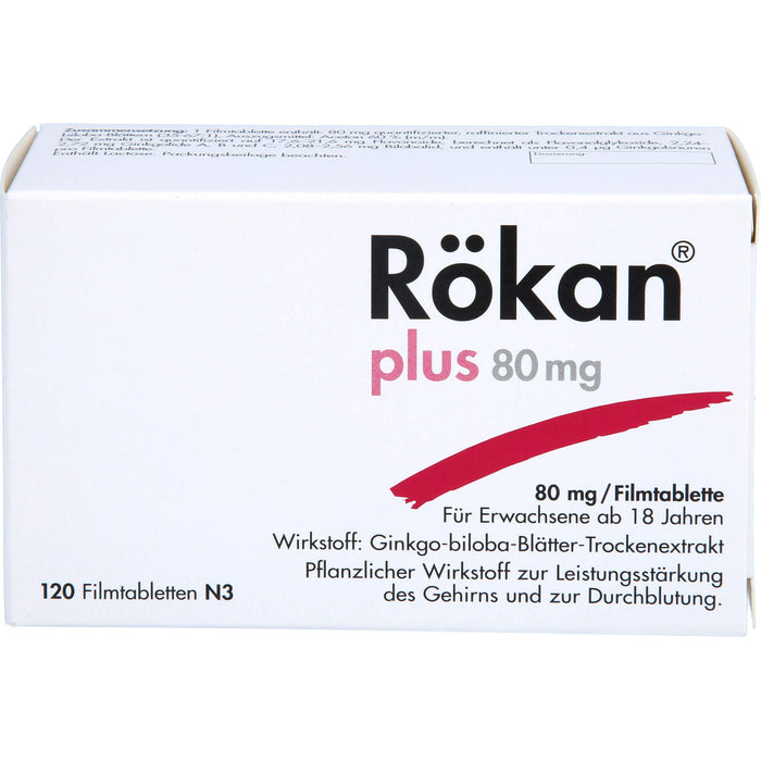 Rökan plus 80 mg Filmtabletten zur Leistungssteigerung des Gehirns, 120 St. Tabletten