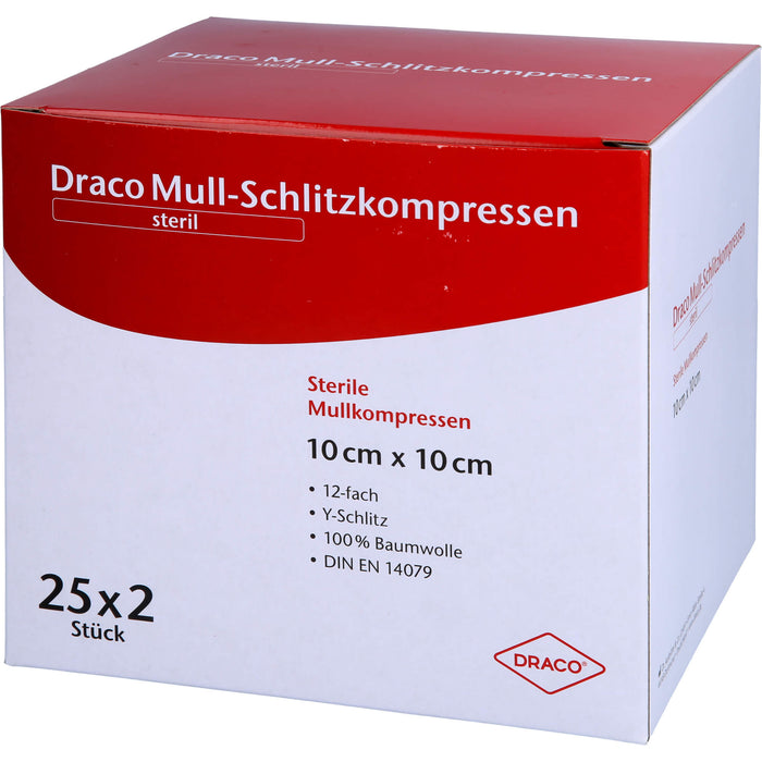 SCHLITZKOMPRESSE Mull 10x10cm 12fach steril Ausb, 25X2 St KOM