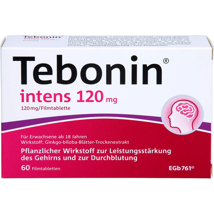 Tebonin intens 120 mg Filmtabletten zur Leistungsstärkung des Gehirns und zur Durchblutung, 60 pcs. Tablets