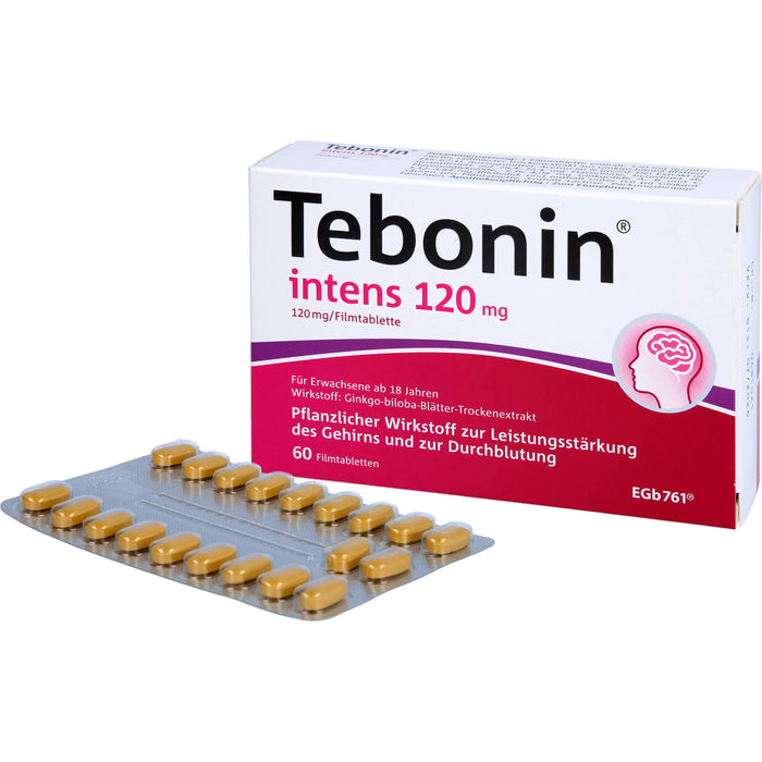 Tebonin intens 120 mg Filmtabletten zur Leistungsstärkung des Gehirns und zur Durchblutung, 60 pc Tablettes