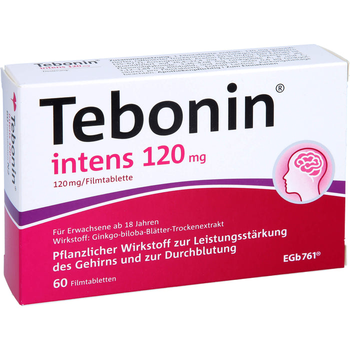 Tebonin intens 120 mg Filmtabletten zur Leistungsstärkung des Gehirns und zur Durchblutung, 60 pc Tablettes