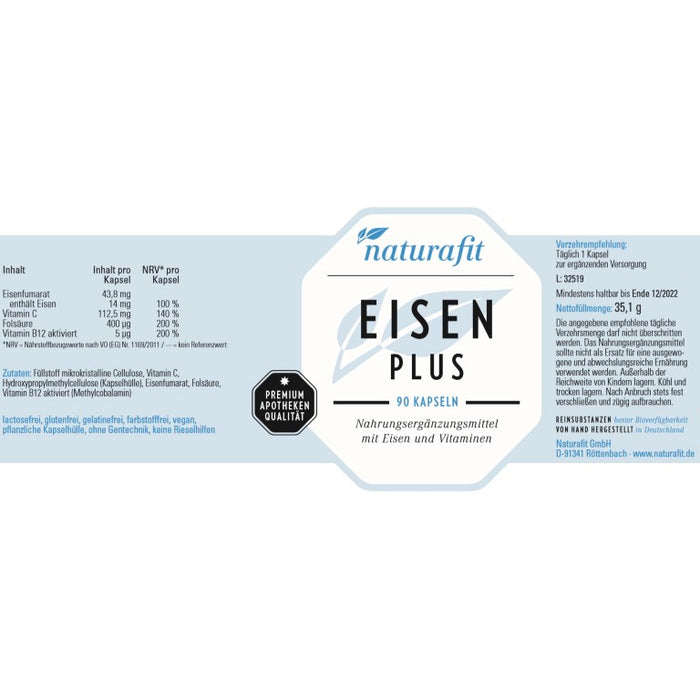 naturafit Eisen Plus Kapseln, 90 pcs. Capsules