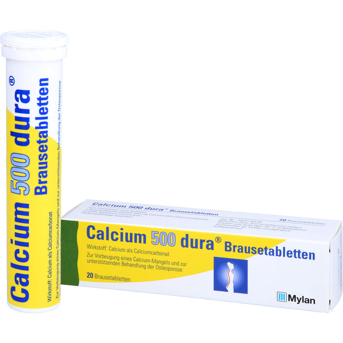 Calcium 500 dura Brausetabletten zur Vorbeugung eines Calciummangels und zur unterstützenden Behandlung von Osteoporose, 20 pcs. Tablets