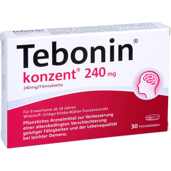 Tebonin konzent 240 mg Filmtabletten zur Verbesserung einer altersbedingten Verschlechterung geistiger Fähigkeiten und der Lebensqualität bei leichter Demenz, 30 pc Tablettes