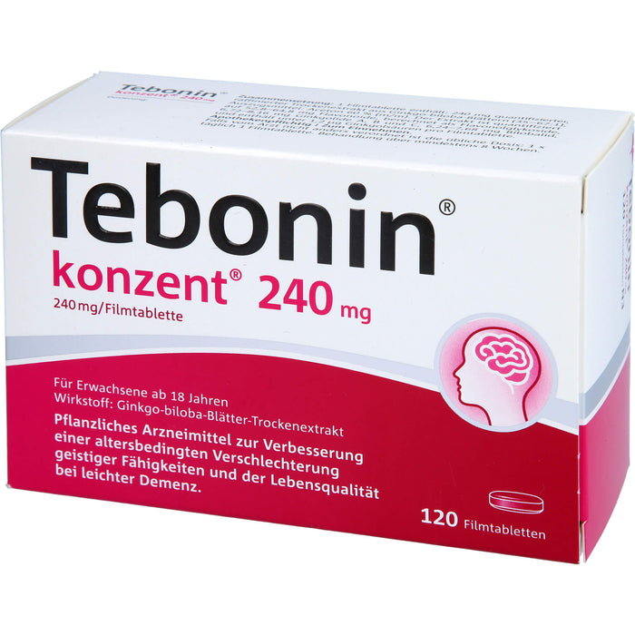 Tebonin konzent 240 mg Filmtabletten zur Verbesserung einer altersbedingten Verschlechterung geistiger Fähigkeiten und der Lebensqualität bei leichter Demenz, 120 pcs. Tablets