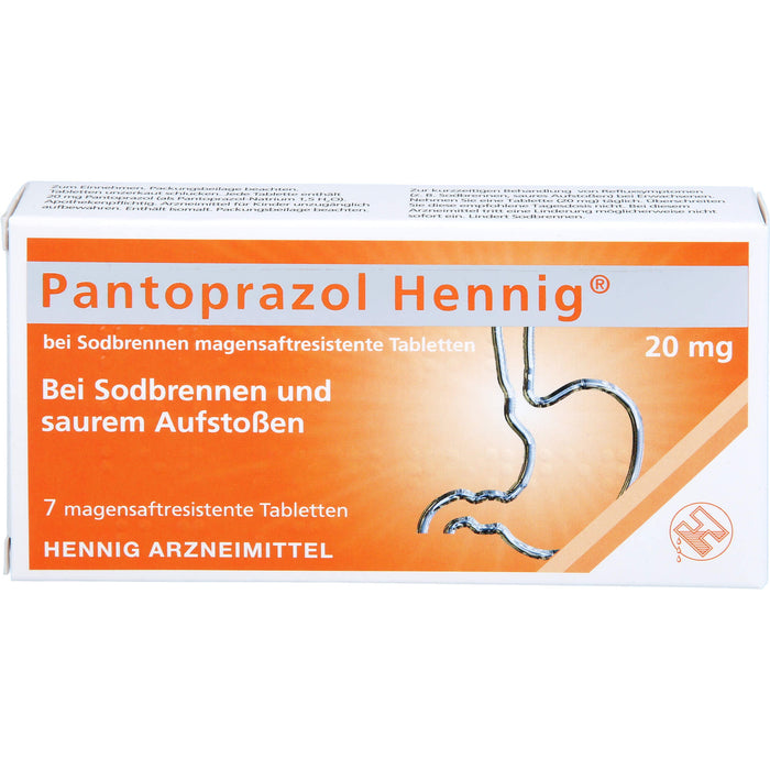 Pantoprazol Hennig 20 mg Tabletten bei Sodbrennen, 7 St. Tabletten