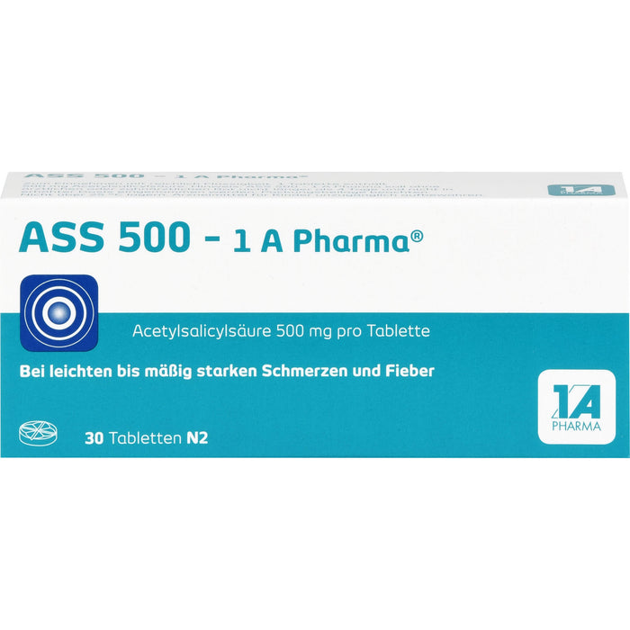 ASS 500 - 1 A Pharma Tabletten bei Schmerzen und Fieber, 30 St. Tabletten