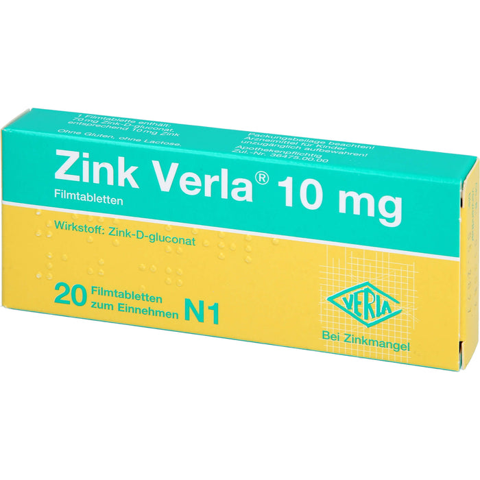 Zink Verla 10 mg Filmtabletten, 20 pcs. Tablets