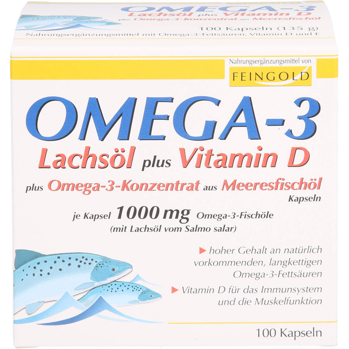 FEINGOLD Omega-3 Lachsöl plus Vitamin D plus Omega-3-Konzentrat Kapseln, 100 pc Capsules