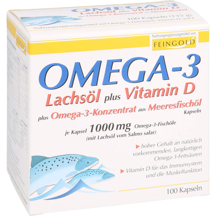 FEINGOLD Omega-3 Lachsöl plus Vitamin D plus Omega-3-Konzentrat Kapseln, 100 pc Capsules